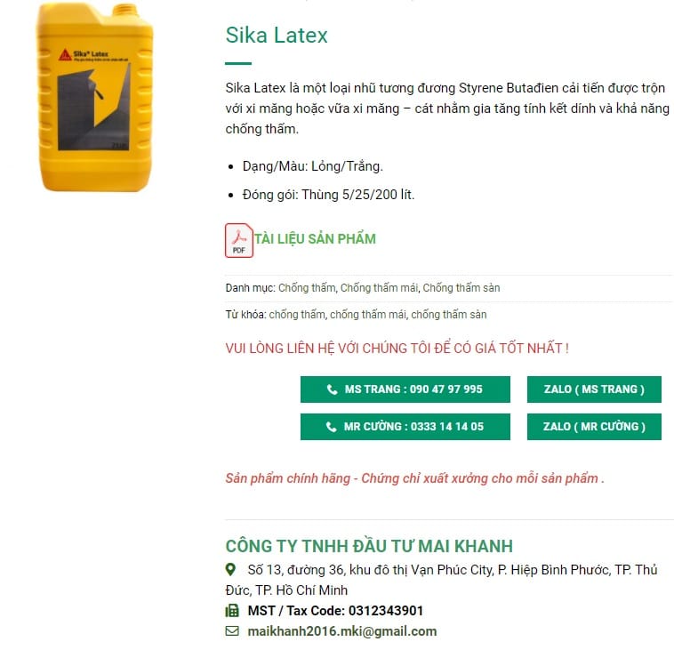 báo giá sika latex giá rẻ