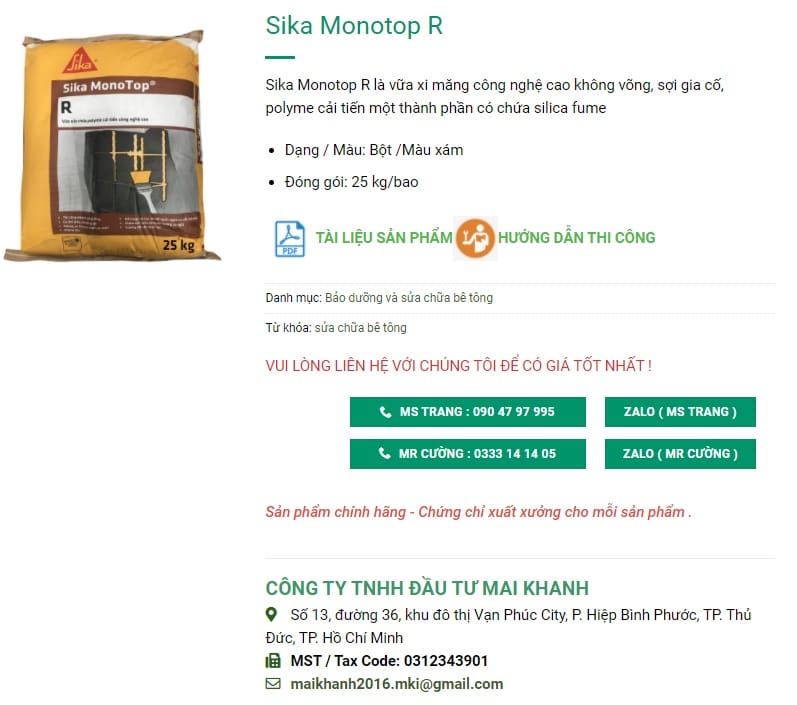 báo giá sika monotop r giá rẻ