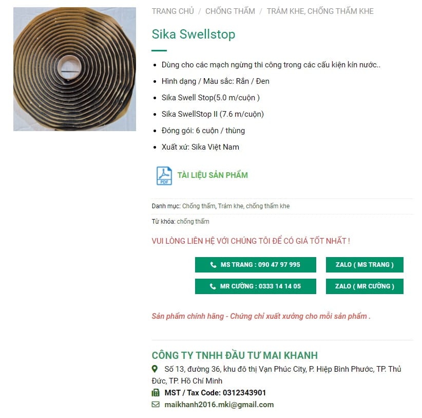 báo giá sikaswell stop giá rẻ