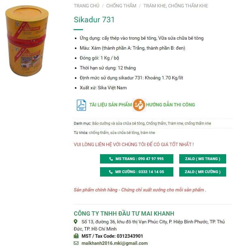 báo giá sikadur 731 giá rẻ