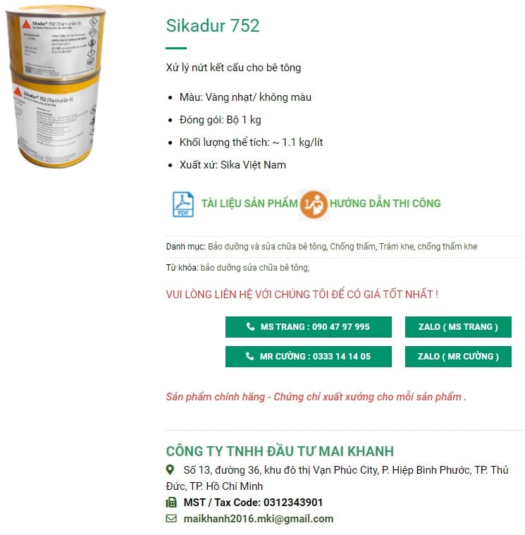 báo giá sikadur 752 giá rẻ