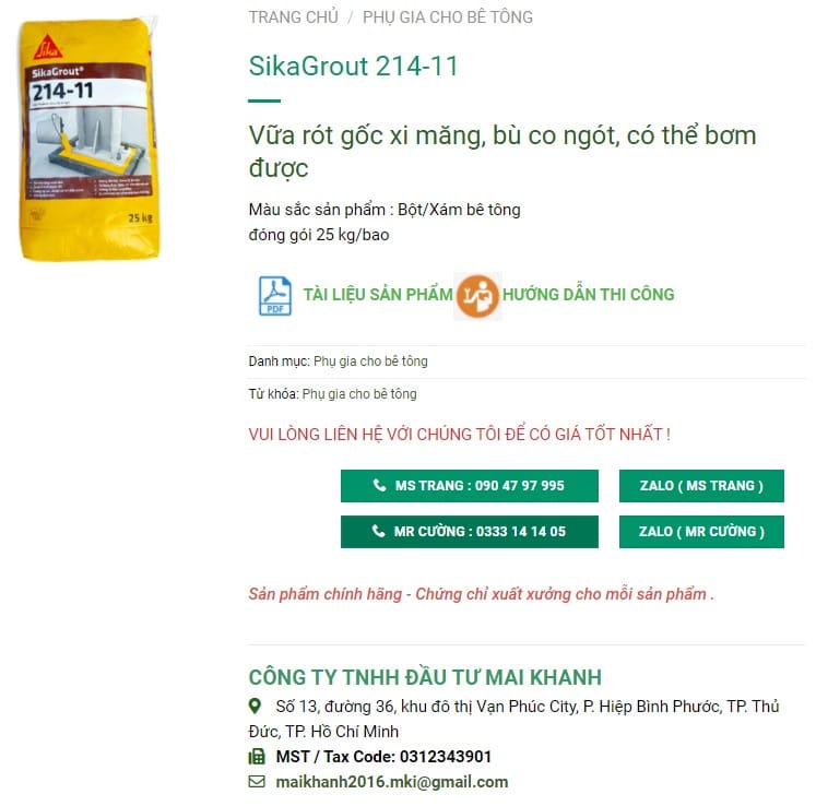 báo giá sikagrout 214-11 giá rẻ